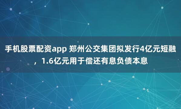 手机股票配资app 郑州公交集团拟发行4亿元短融,1.6亿元用于偿还有息负债本息